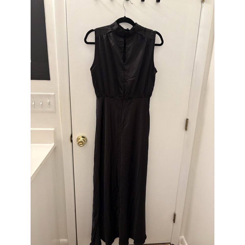 Lulus Classic Elegance Black Satin Sleeveless Mock Neck Maxi Dress Size Medium - Picture 5 of 13